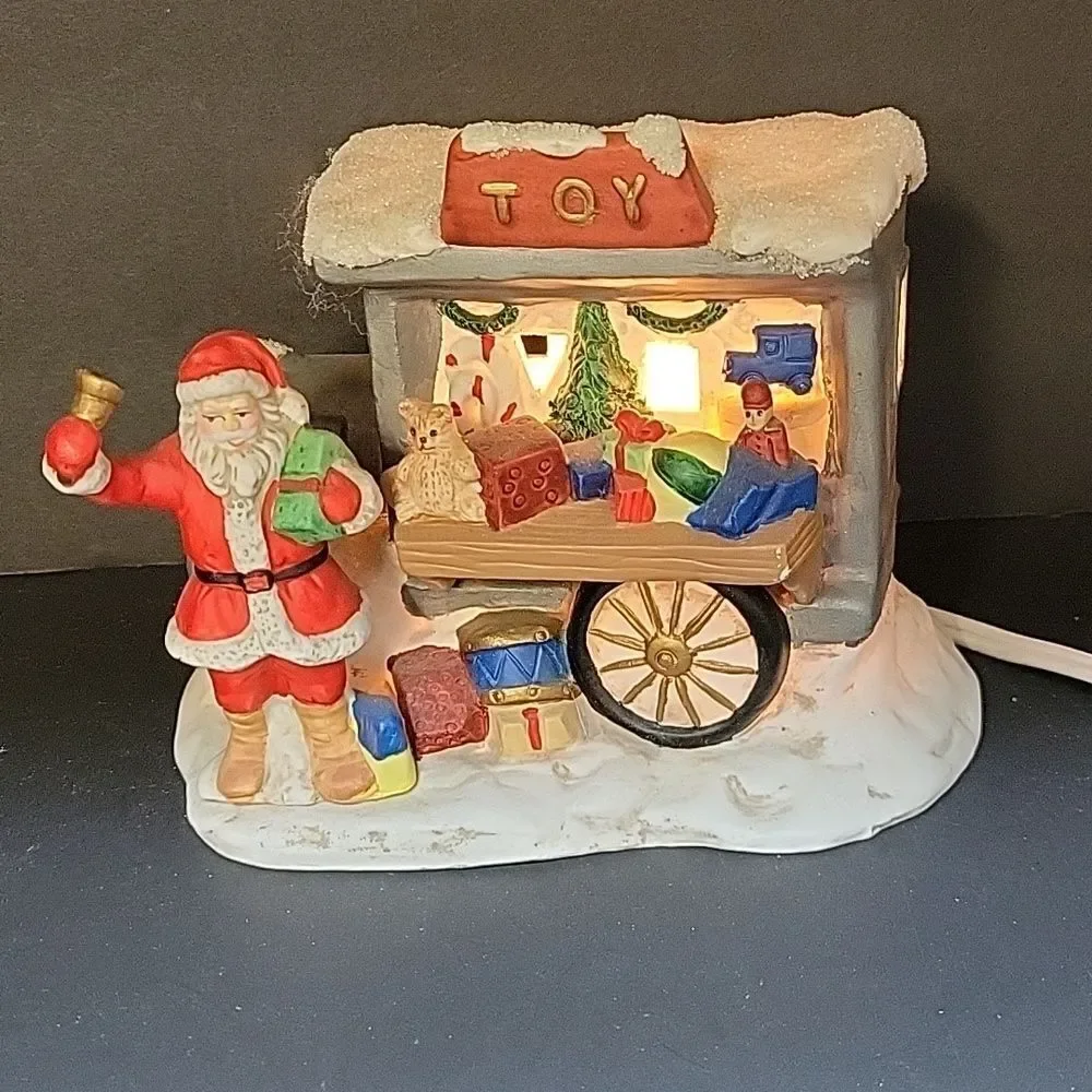Russ Old Fashioned Christmas Porcelain Collection Electric santa/wagon.‎